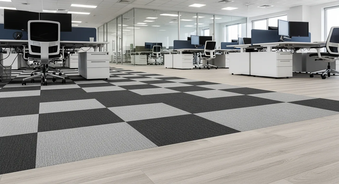 Commercial flooring installed in a modern open-plan office