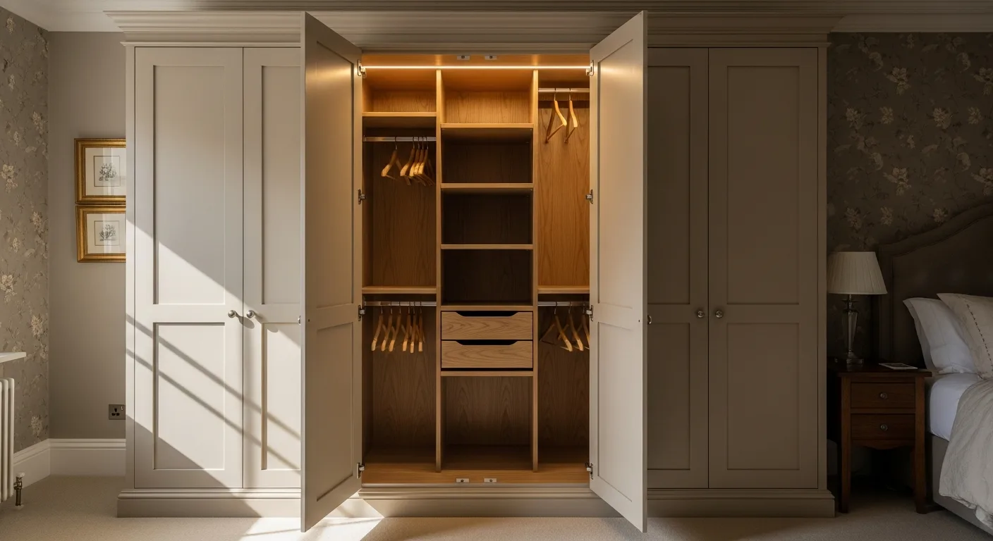 Hinged shaker door fitted wardrobes in a traditional bedroom