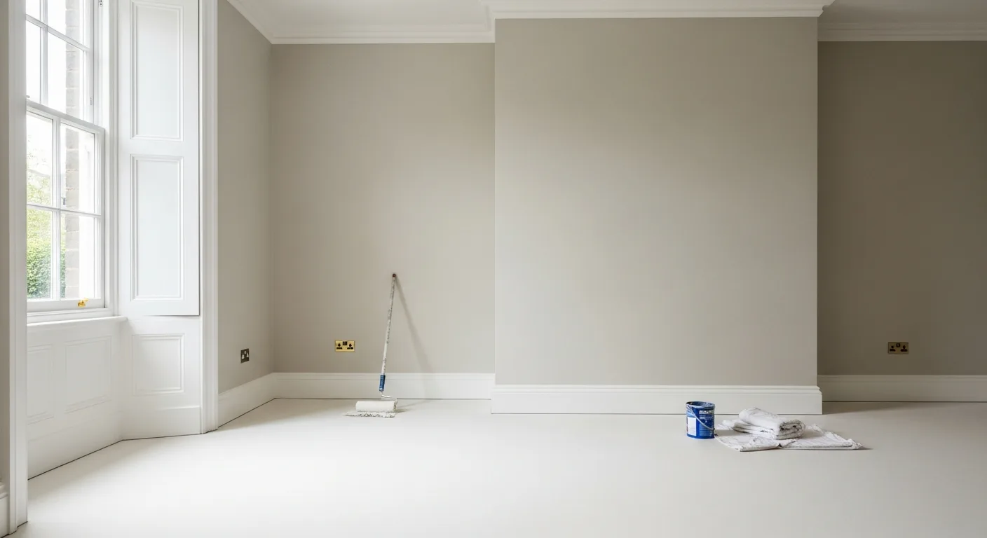 Freshly painted living room with crisp white woodwork