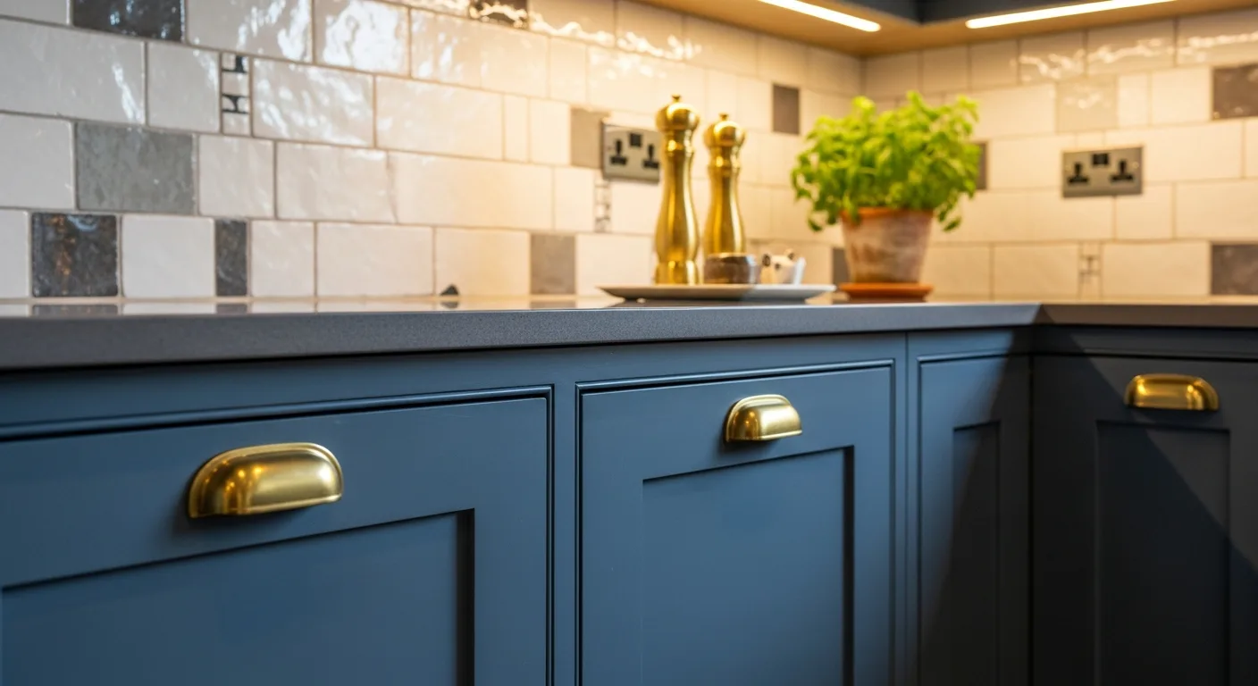 Upgraded kitchen with new handles, splashback and lighting