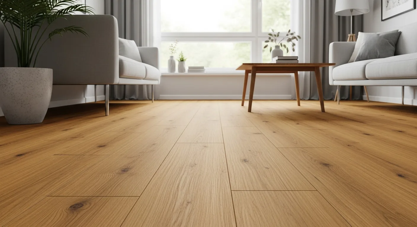 Oak-effect laminate flooring installed in a modern living room