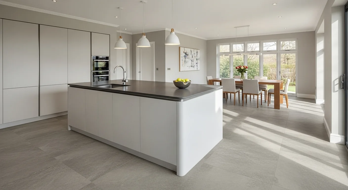 Luxury vinyl tile flooring in an open-plan kitchen diner