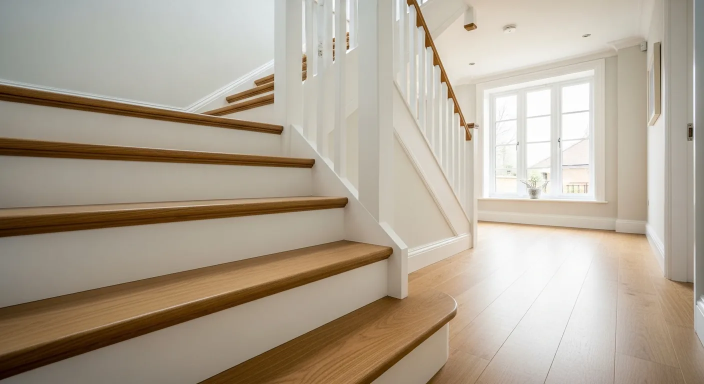 Staircase renewed with oak stair cladding over the original treads