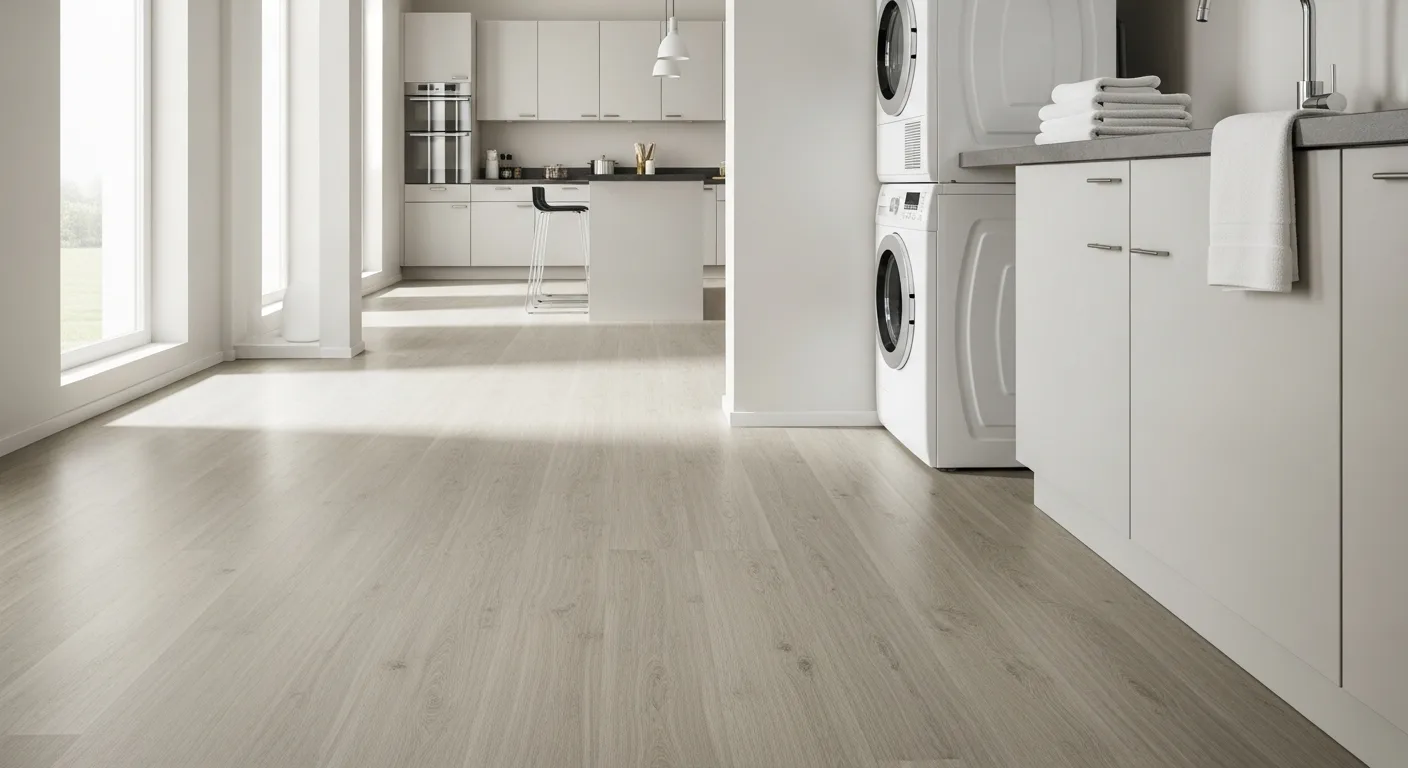 Vinyl flooring fitted in a clean modern kitchen and utility room